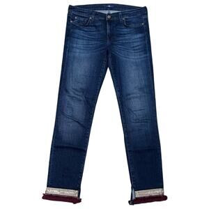 7 For All Mankind Pyper Cropped Jeans Boho Denim Burgundy Made in Italy 27